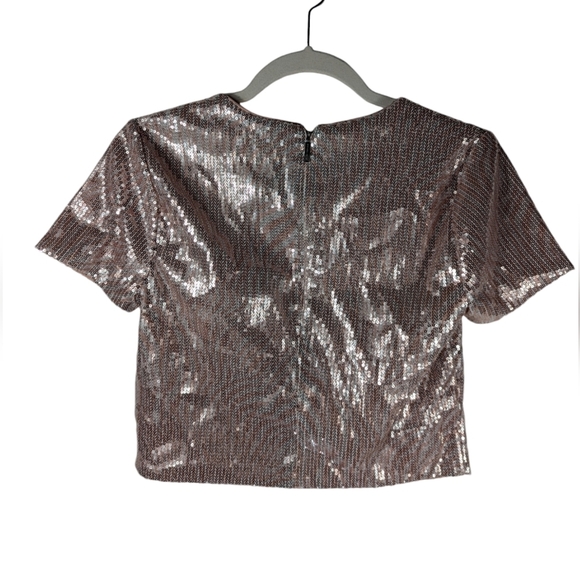 Michael Kors Sequin Top XS Pink Metallic Glitter Short Sleeve Party Blouse - Picture 4 of 13